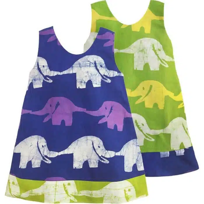 Reversible Dress: Elephants - Blue-Organic