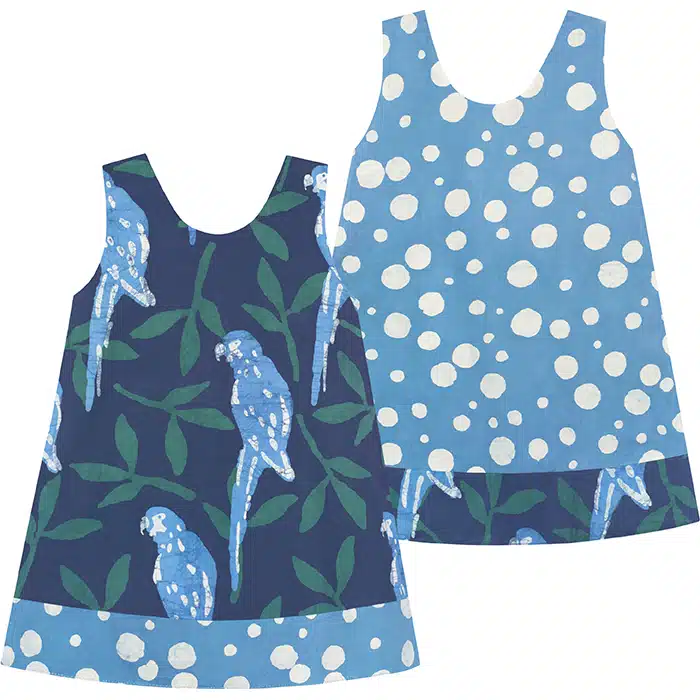 Reversible Dress: Parrots - Spruce-Organic