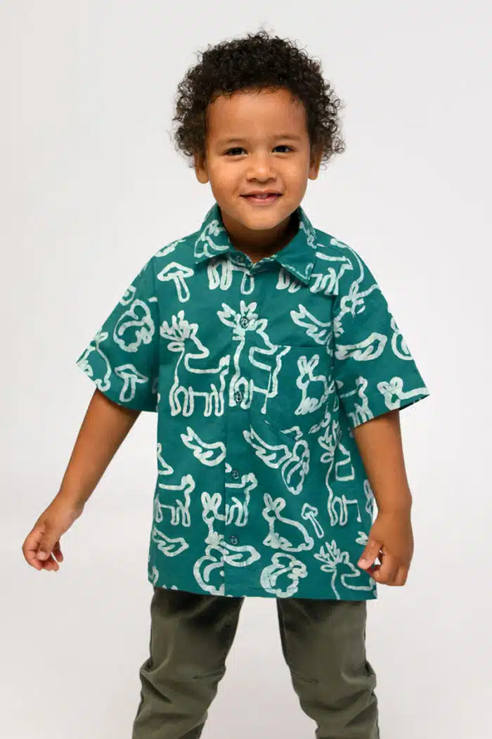 Kids Button Down Shirt: Critters - Evergreen-Organic